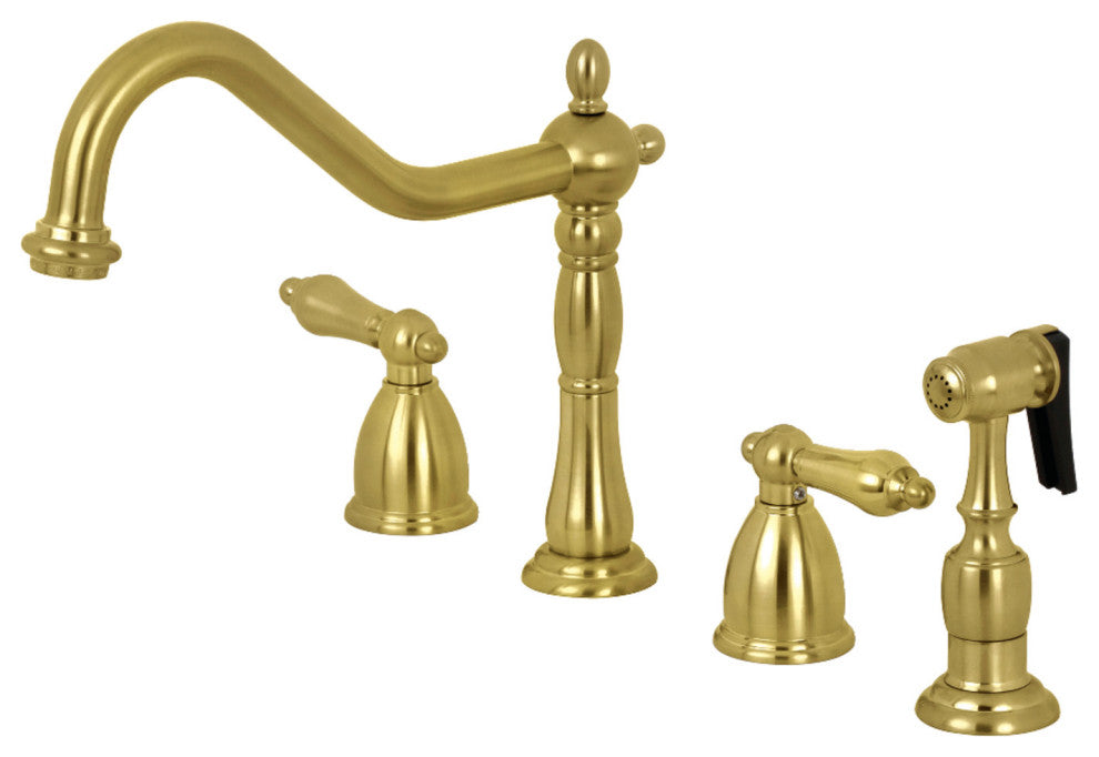 KB1797ALBS 8" Widespread Kitchen Faucet With Brass Sprayer, Brushed Brass