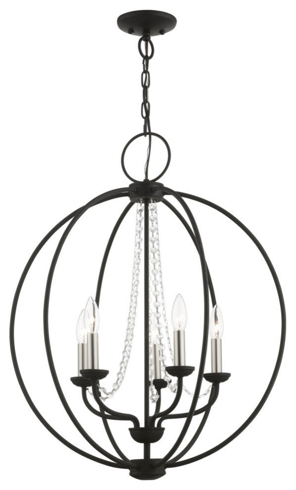 Arabella 5 Light Black With Brushed Nickel Finish Candles Globe Chandelier