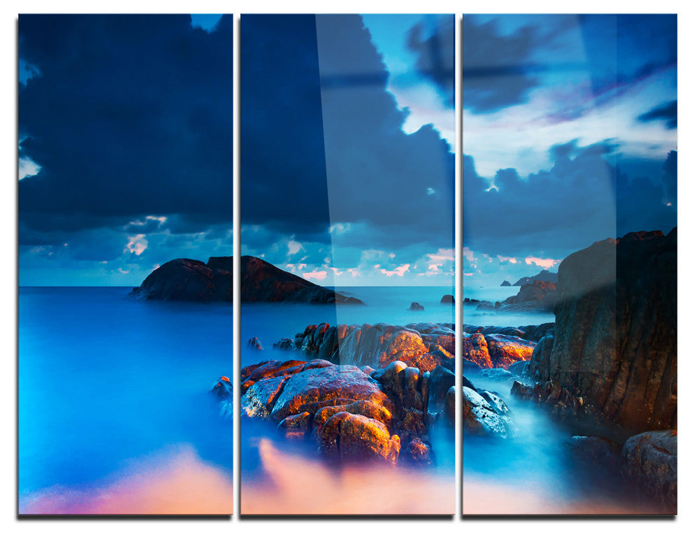 "Rocky Sea With Long Exposure" Photo Metal Wall Art, 3 Panels, 36"x28"