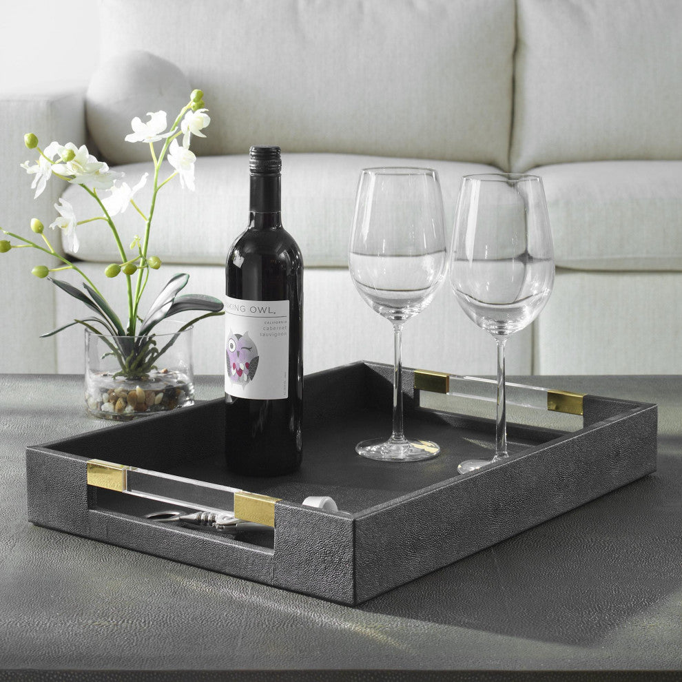 Uttermost 18059 Wessex 19"W Acrylic and MDF Tray - Aged Gold / Clear / Black