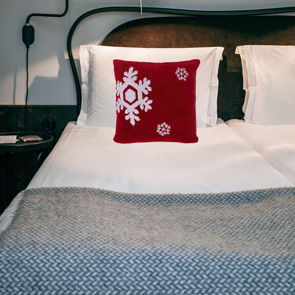 Dancing Snowflakes 18" Artisanal Decorative Throw Pillow Cover, Snow Pattern