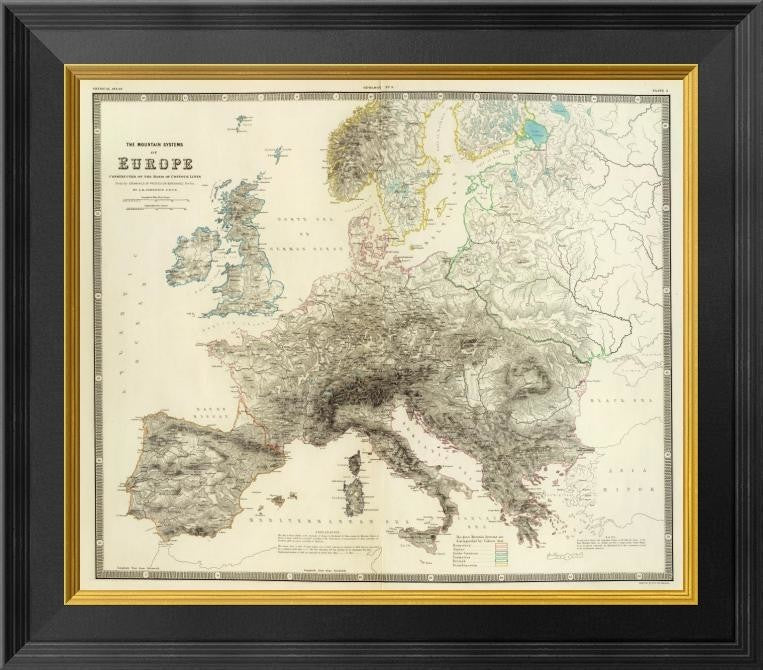 "Mountains of Europe, 1854"  by Alexander Keith Johnston, 20x18"