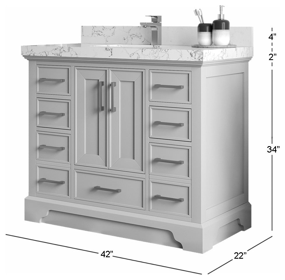 Charlotte 42" Single Sink Bath Vanity in Black Top 2" White Quartz