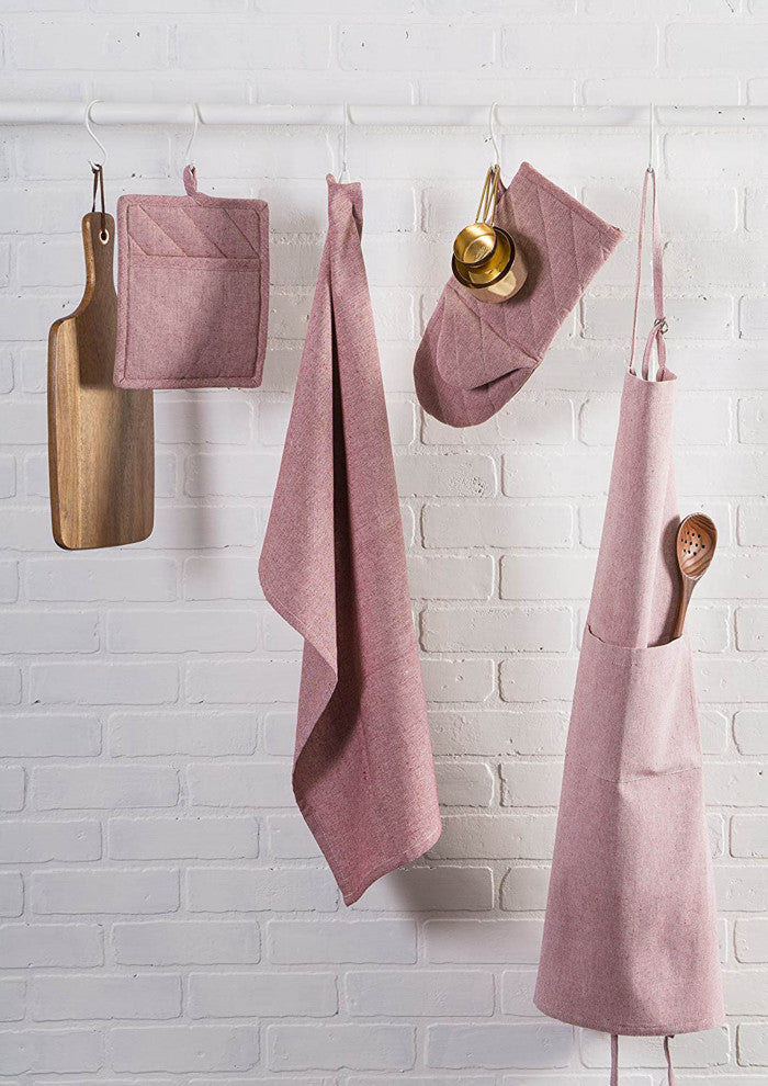 Barn Red Solid Chambray Oven Mitt, Set of 2