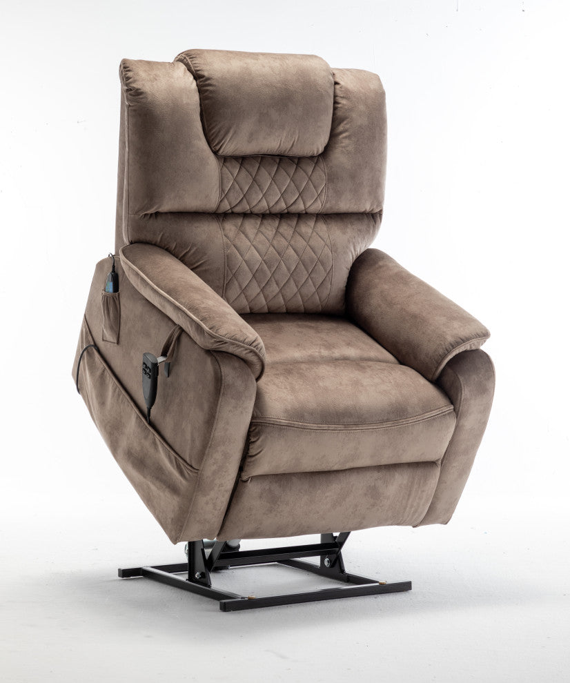 Motor Lift Recliner with Infinite Position & Extra-Wide Seat, Beige+brown