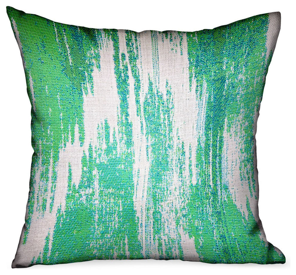 Plutus Green Avalanche Green Ikat Luxury Outdoor/Indoor Throw Pillow, 18"x18"