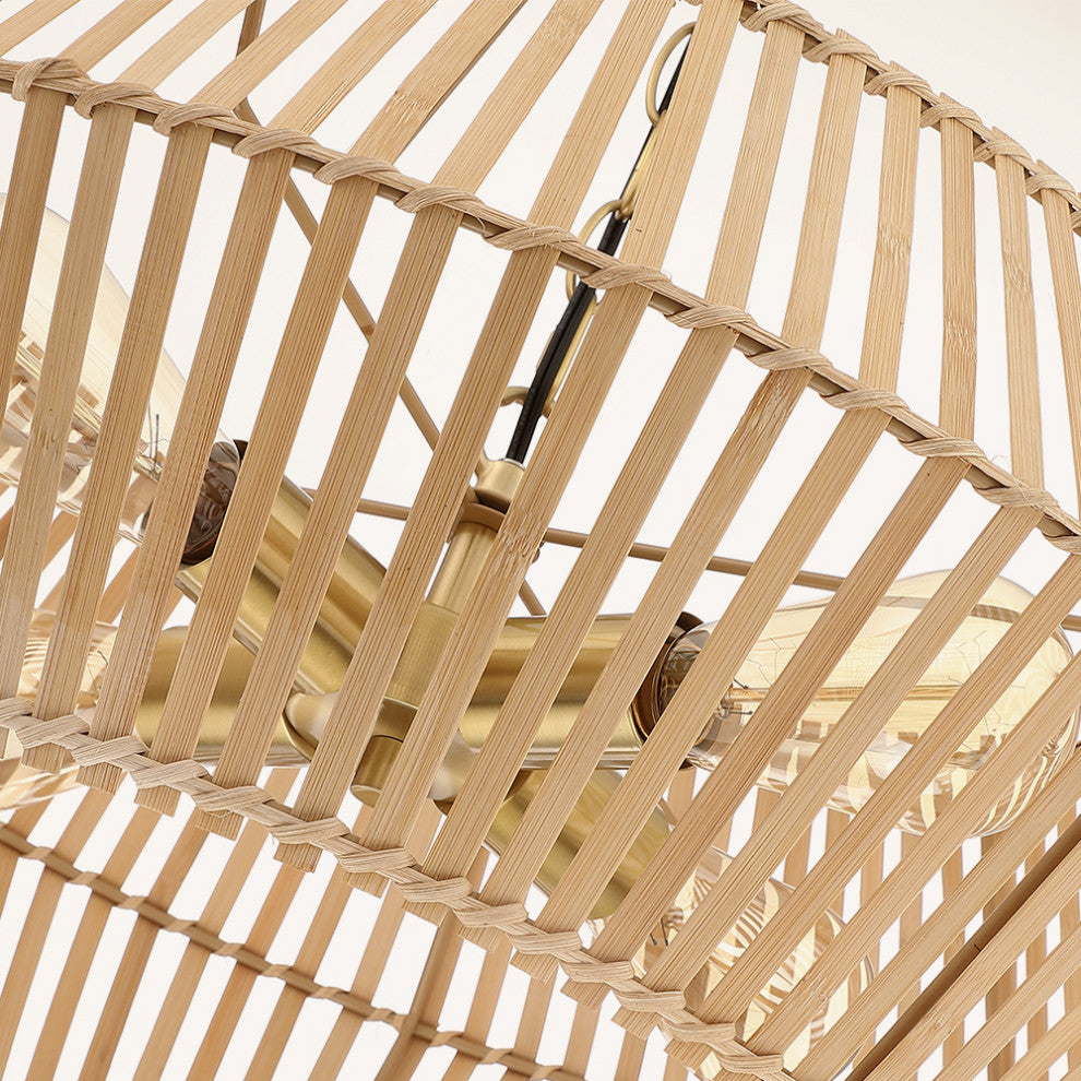 22" W 4 Light Bohemian Bamboo Chandelier With Brass Canopy