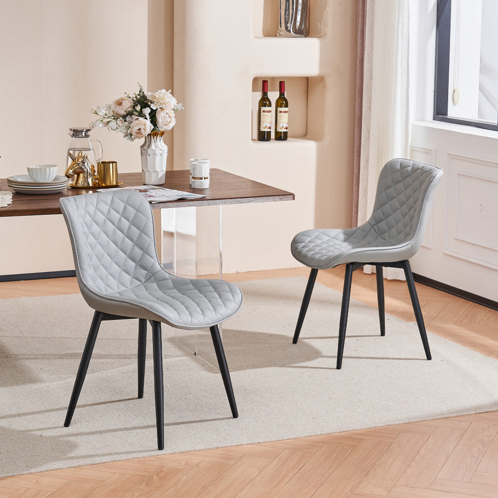Younike Faux Leather Dining Chair, Diamond Pattern Set of 2, Gray