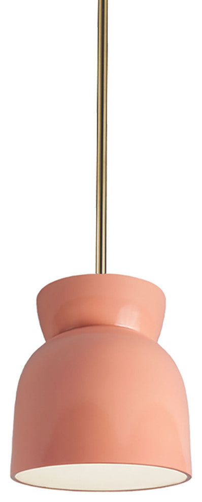 Large Hourglass Pendant, Gloss Blush, Antique Brass, Incandescent