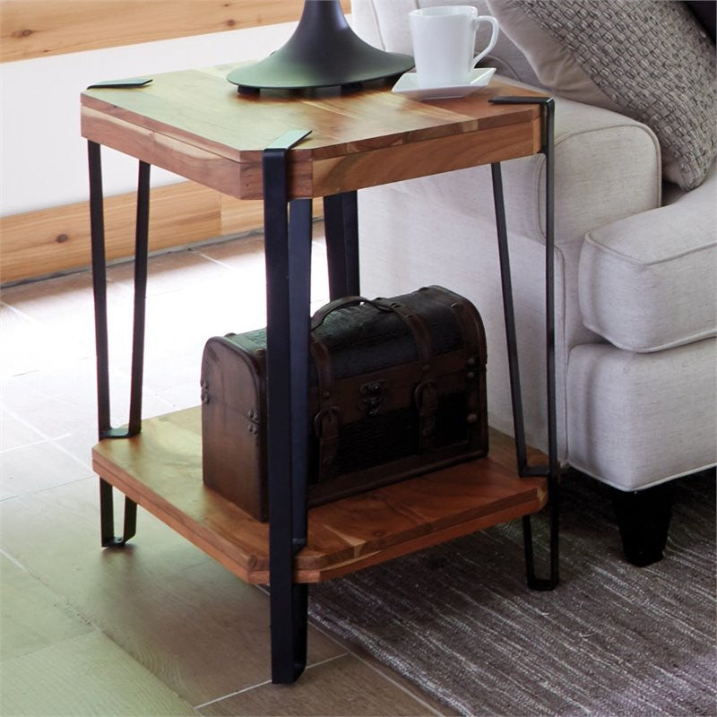 Ryegate Natural Live Edge Solid Wood With Metal End Table, Natural