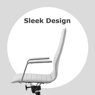 High Back Office Desk Chair, Ribbed PU Leather Computer Armchair, White