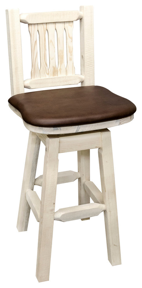 Barstool, Back and Swivel, Clear Finish, Saddle Pattern