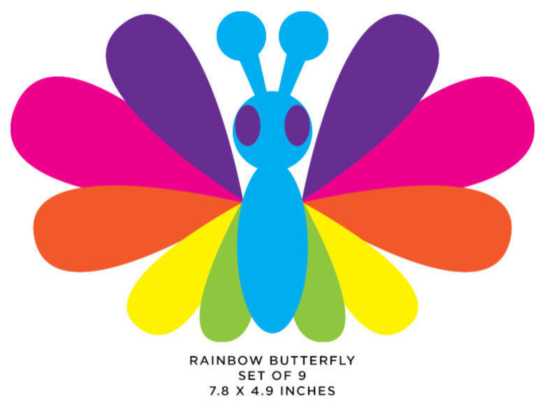 Butterfly Fabric Wall Decals in Bright Rainbow, Set of 9