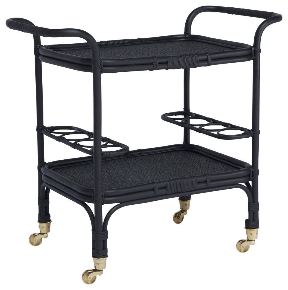 Carlo Rattan Bar Cart - Black