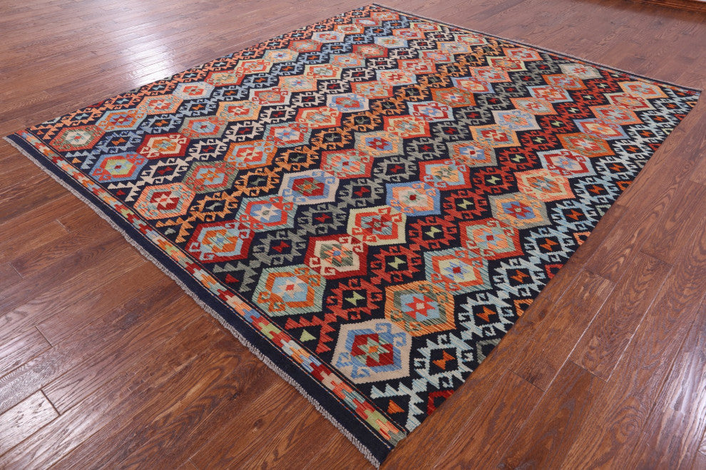 8' 8" X 10' 1" Wool On Wool Flat Weave Kilim Reversible Rug Q9458