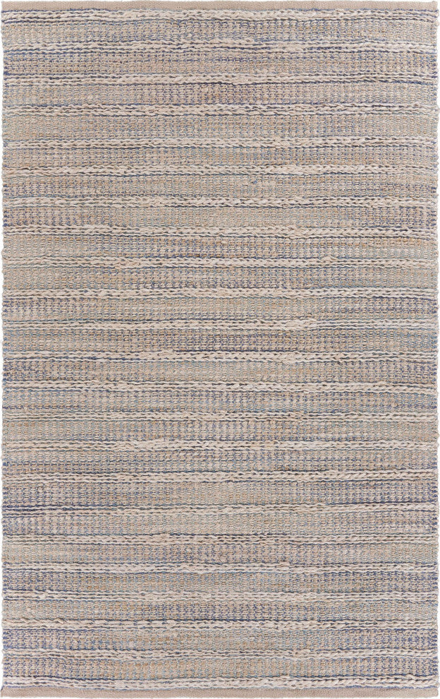 5" x 8" Blue and Cream Braided Jute Area Rug