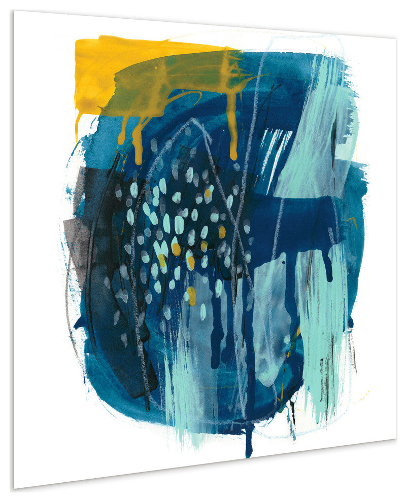 "Intuitive Motion" Blue Abstract Wall Art Free Floating Tempered Glass Print