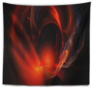 Red Galactic Nebula on Black Abstract Wall Tapestry, 39"x32"