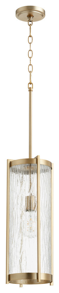 Quorum 810-80 One Light Pendant, Aged Brass With Clear Chisseled Glass Finish