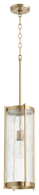 Quorum 810-80 One Light Pendant, Aged Brass With Clear Chisseled Glass Finish