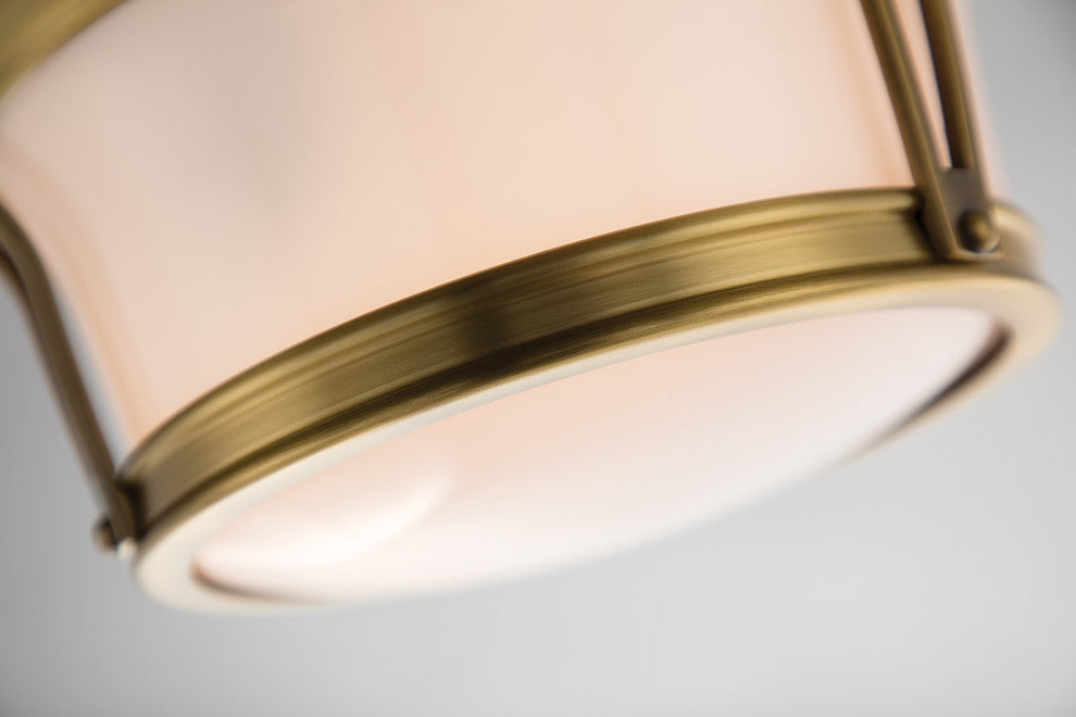 Newport, 10-inch Flush Mount, Aged Brass Finish, Opal Glossy Glass Shade