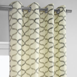 Illusions Silver Grey Grommet Printed Cotton Curtain Single Panel, 50"x120"