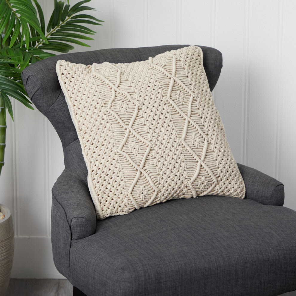 16" Boho Woven Macrame Decorative Pillow Cover