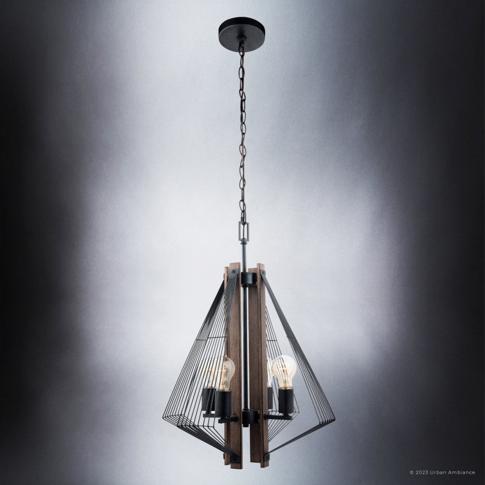 Luxury Transitional Pendant, Matte Black and Wood, ULB2311