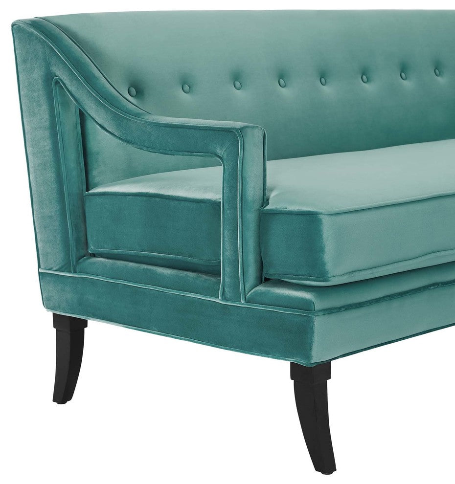 Concur Button Tufted Upholstered Velvet Sofa, Teal