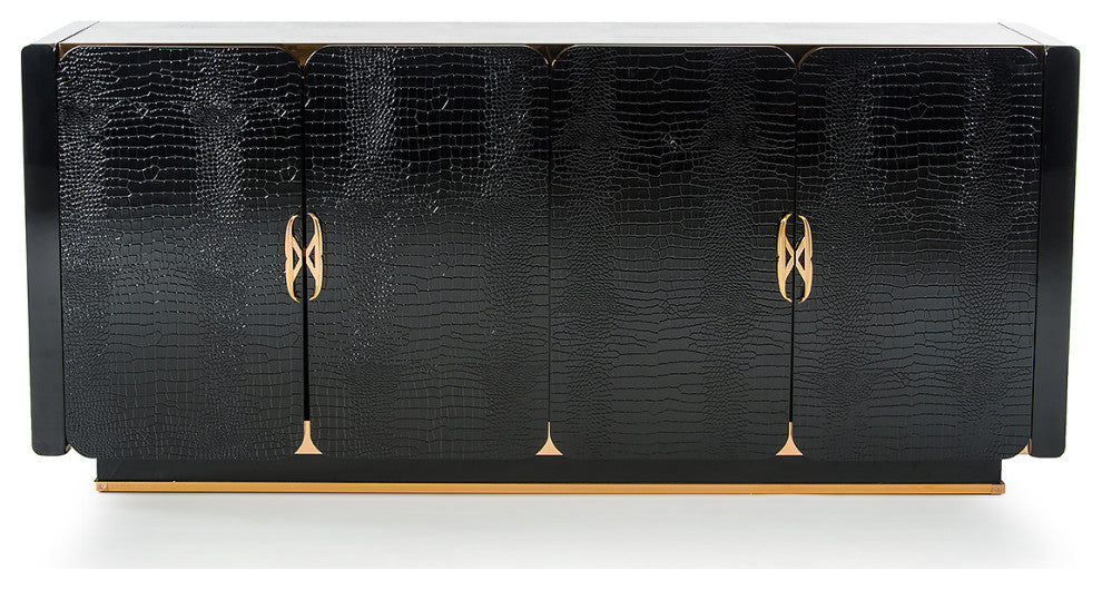 HomeRoots 32" Black Crocodile and Rosegold MDF Buffet