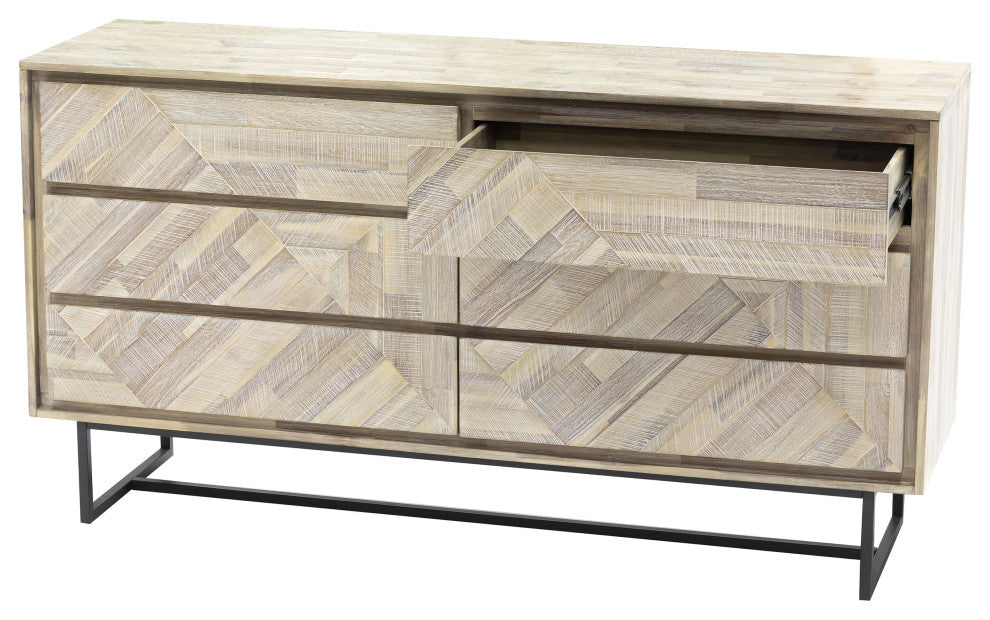 Peridot 6 Drawer Dresser, Natural Acacia Wood