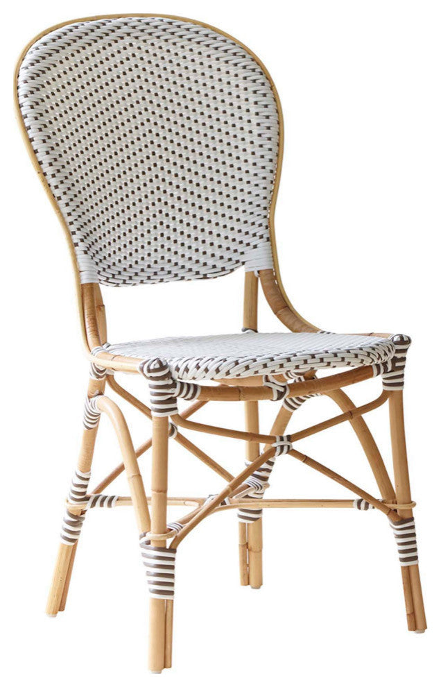 Isabell Rattan Bistro Side Chair, White With Cappuccino Dots