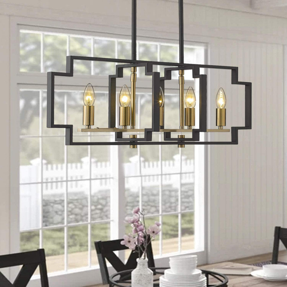 5 Light Modern Chandelier Industrial Island Pendant Light With Black and Gold