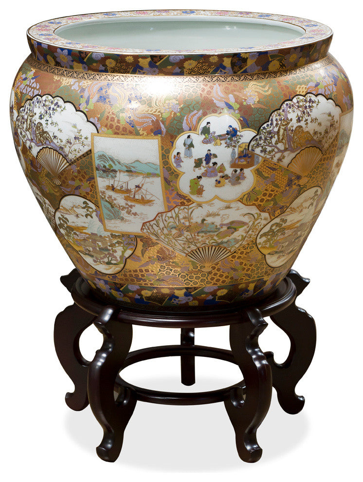 Satsuma Style Porcelain Fishbowl Planter, Without Stand