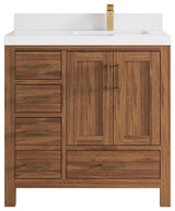 Malibu Teak 36" Right Offset Bath Vanity in Dark Natural 2" White Quartz