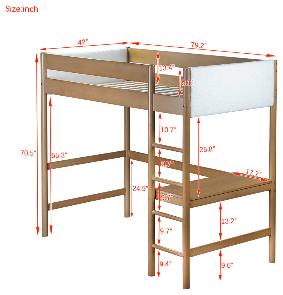 Gewnee Twin Size Loft Bed with Desk