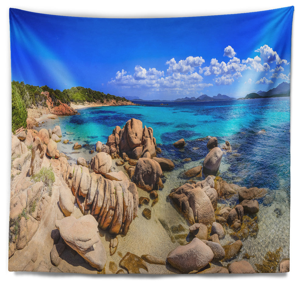 Coastline Panorama Beach Photography Wall Tapestry, 39"x32"