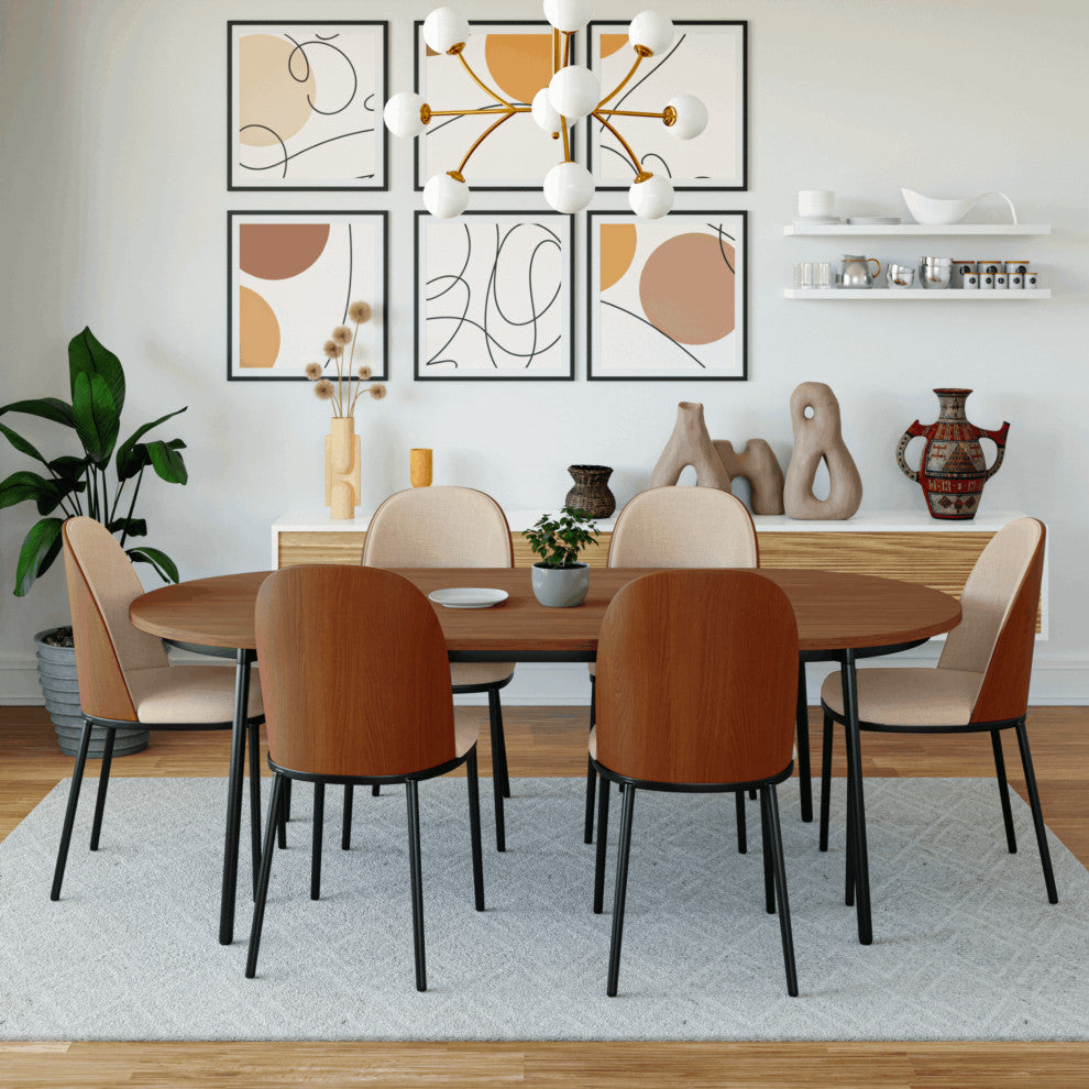 LeisureMod Tule Dining Side Chair, Set of 2, Walnut/Light Brown