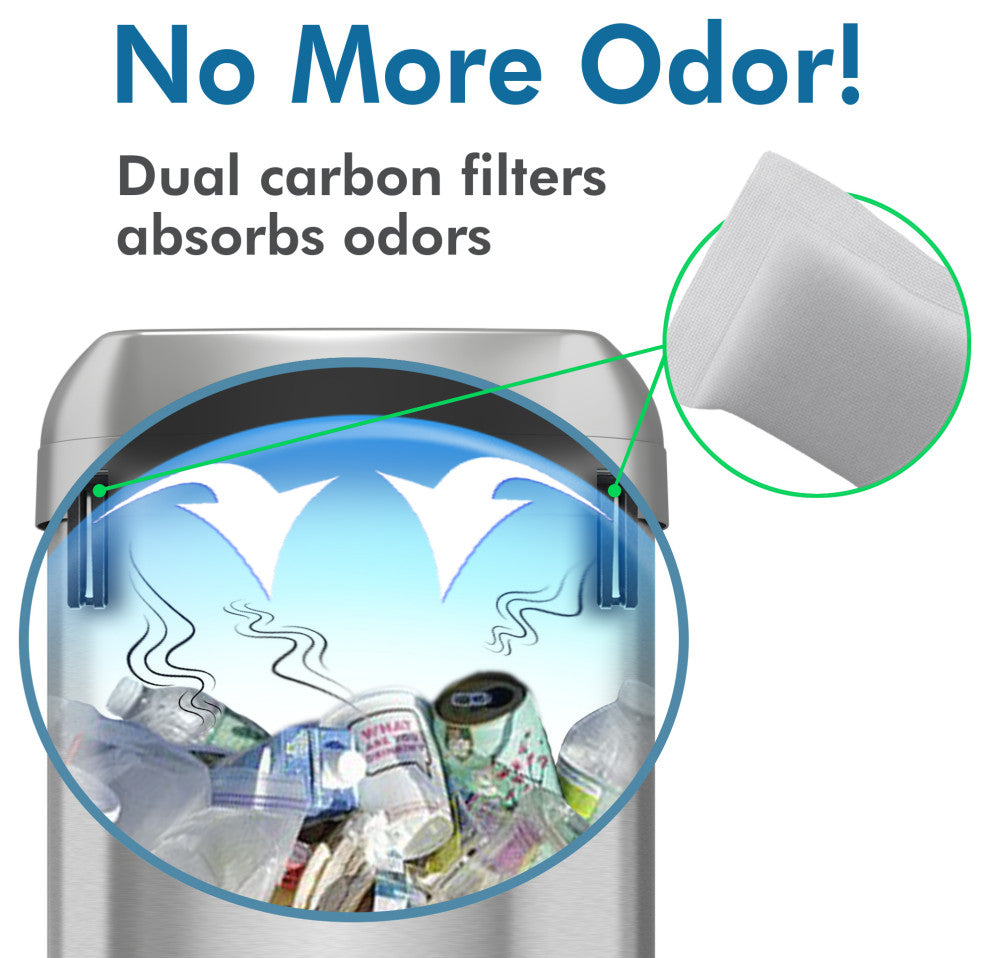 iTouchless 13 Gallon Oval Open Top Trash Can + AbsorbX Odor Filters, 13 Gallon