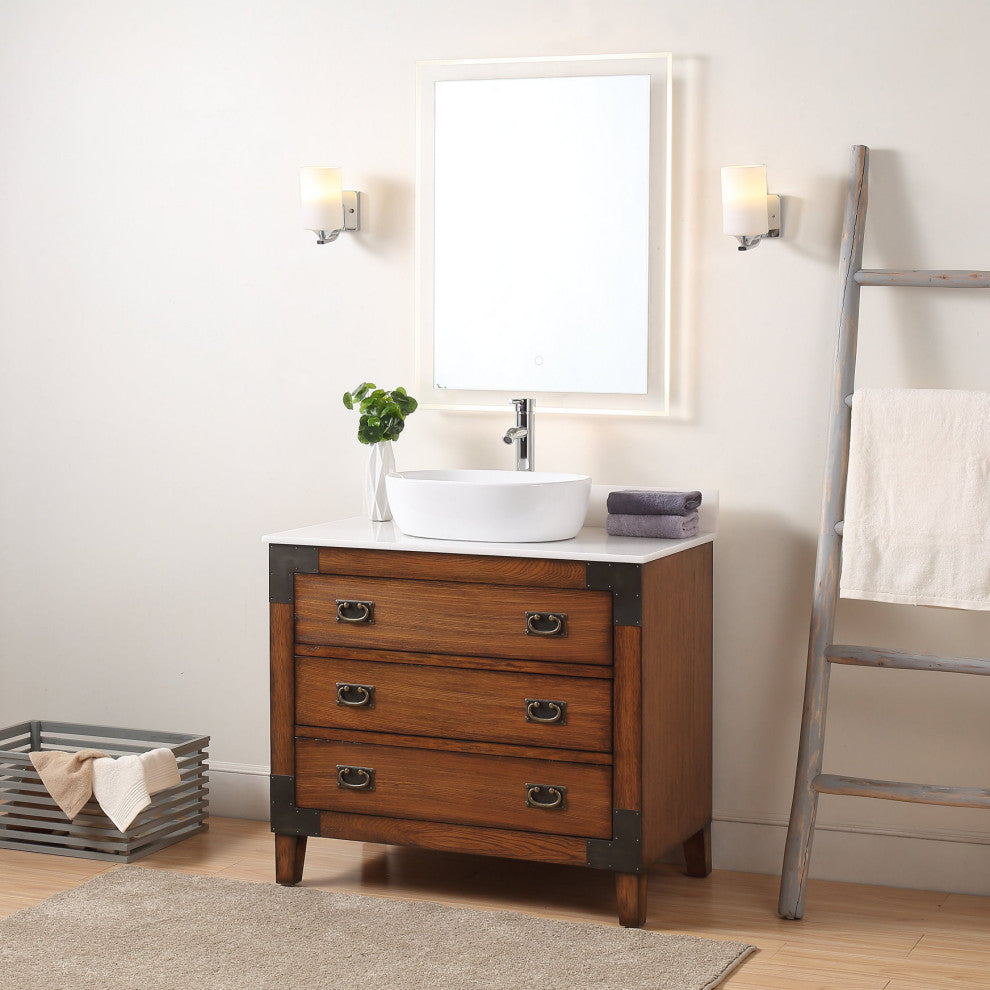 36" Asian-Inspired All Wood Construction Akira Vessel Sink Bathroom Cf35535