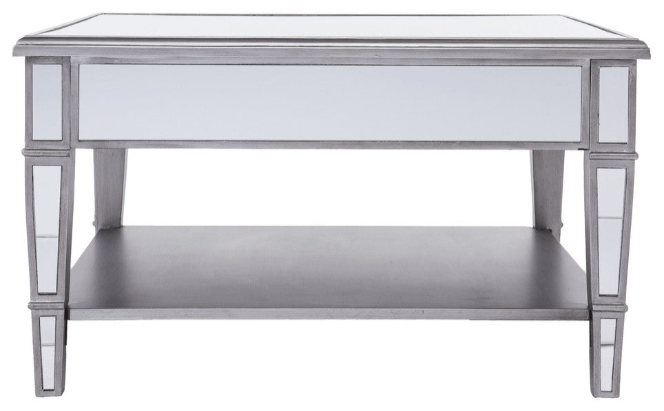29" Silver Mirrored Glass Square Coffee Table