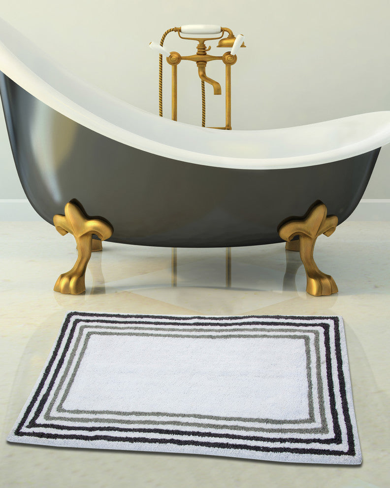 Bath Rug Cotton, 36"x24", White and Multi Gray, GSF 180, Pattern Tonal Stripe