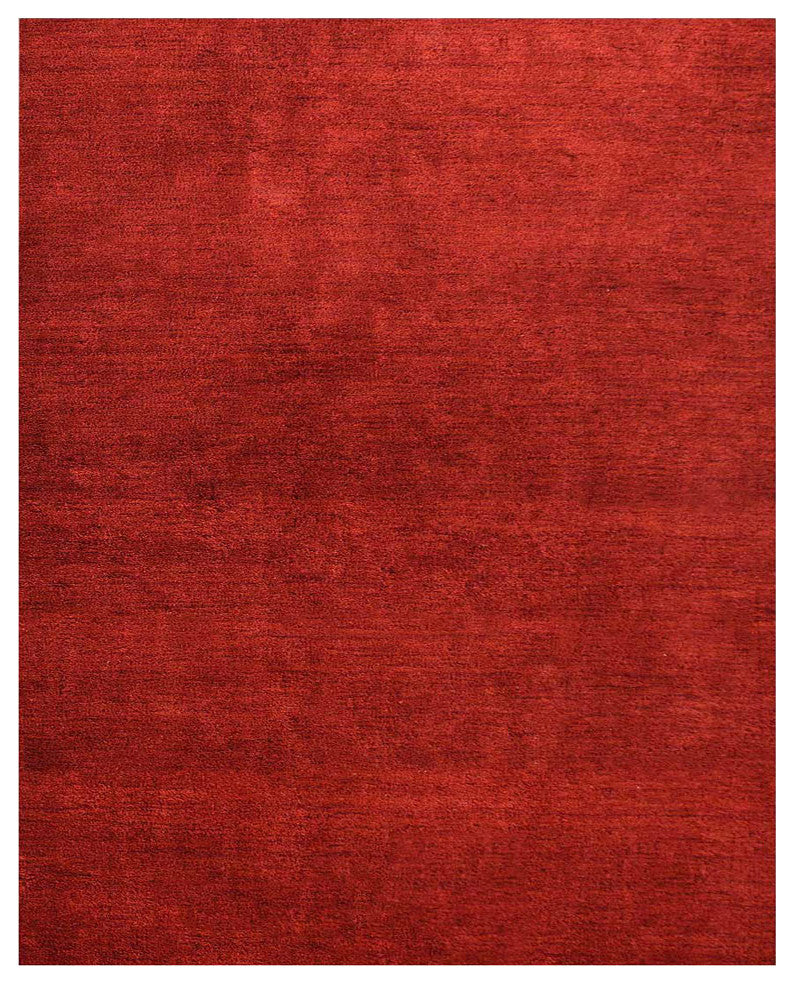 Hand Knotted Loom Silk Mix Area Rug Solid Light Red