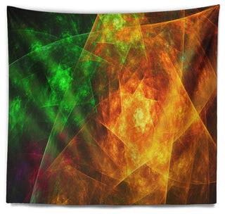 Yellow Rotating Polyhedron Abstract Wall Tapestry, 92"x78"