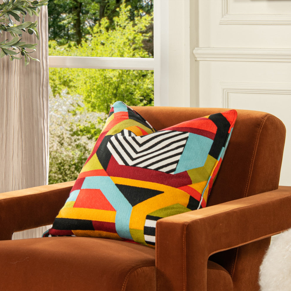 La Broderie 20" Square Embroidered Accent Throw Pillow, Colorpop Multicolored