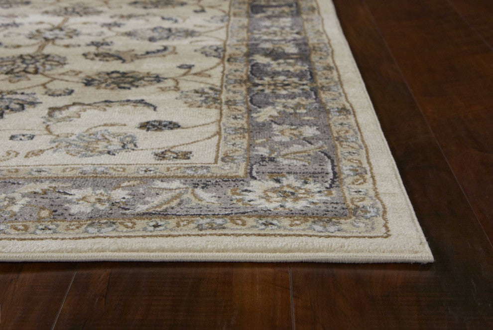 HomeRoots 8'x10' Ivory Grey Machine Woven Floral Traditional Indoor Area Rug