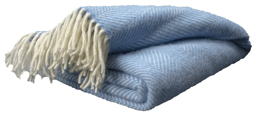 Highland Tweed Herringbone Pure New Wool Throw, Sky Blue