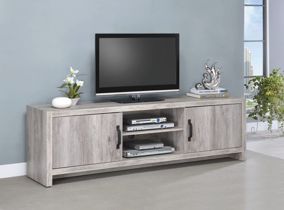 2 Doors and Open Shelf TV Console, Gray