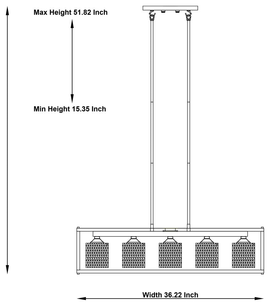 Vanity Art Modern Crystal Cut 5-Light Linear Pendant, Brass Dust