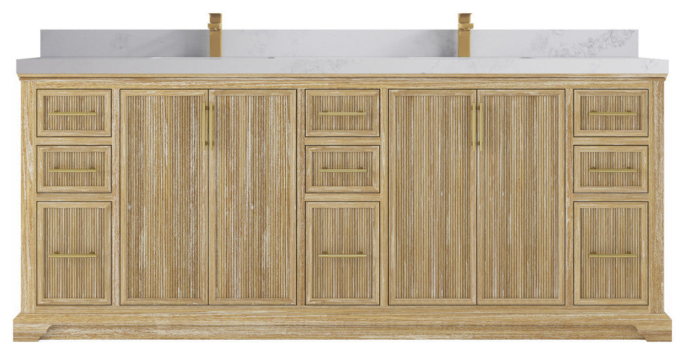 Alys Teak 84 Double Sink Bathroom Vanity Whitewashed 2" Calacatta Nuvo